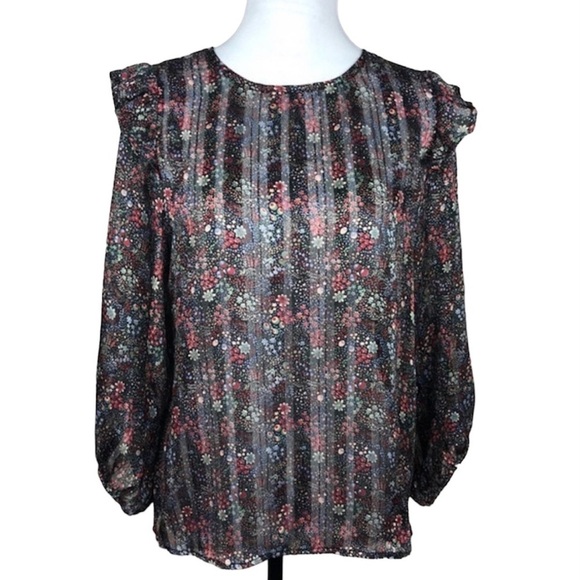 Anthropologie W5 Sheer Floral Blouse Black Small - Picture 1 of 10
